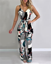 Printed jumpsuit suspenders wide-leg jumpsuit