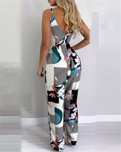 Printed jumpsuit suspenders wide-leg jumpsuit